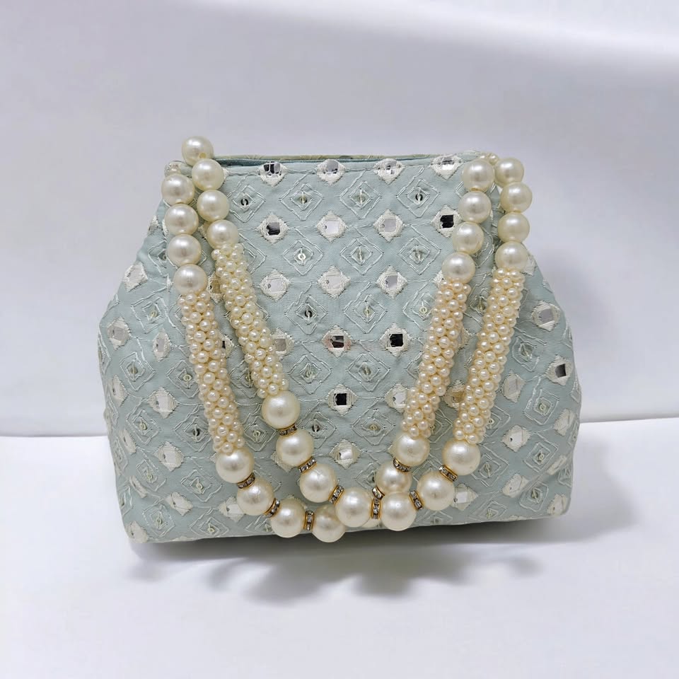 Elegant Traditional Potli Bags for Women | Pearl Beaded Embroidered Wristlet Handbags | Perfect Wedding Accessory & Return Gift - Dark Pink