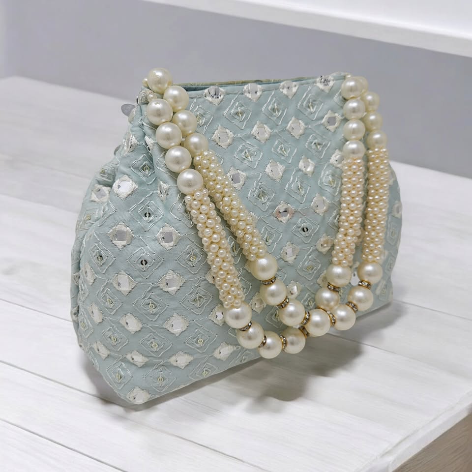 Elegant Traditional Potli Bags for Women | Pearl Beaded Embroidered Wristlet Handbags | Perfect Wedding Accessory & Return Gift - Dark Pink