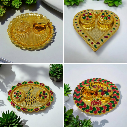 Acrylic Haldi Kum Kum Plate for Pooja and Return Gifts – Heart, Round, Oval, and Golden Variations