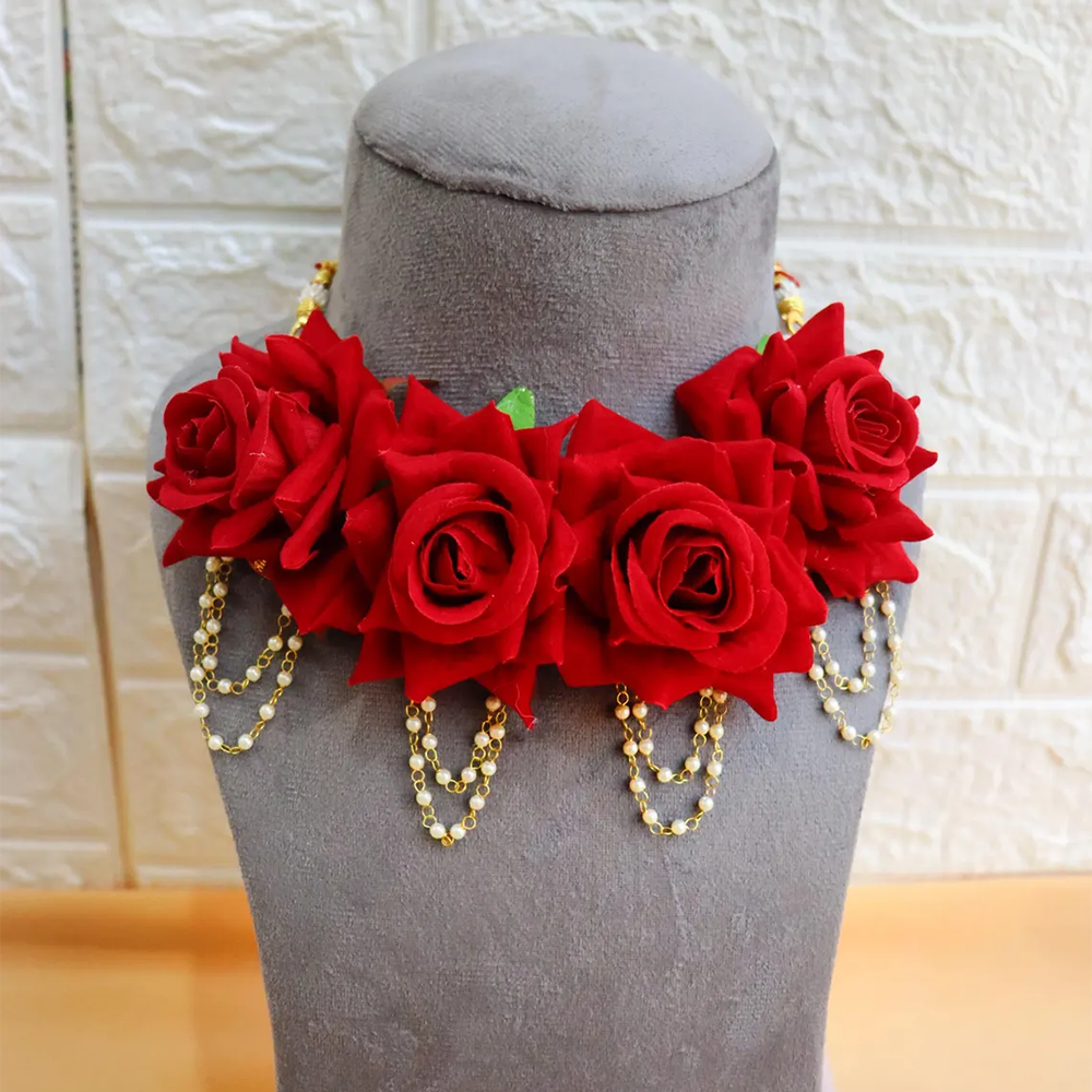 Elegant Red Rose Nikah Jewelry Set