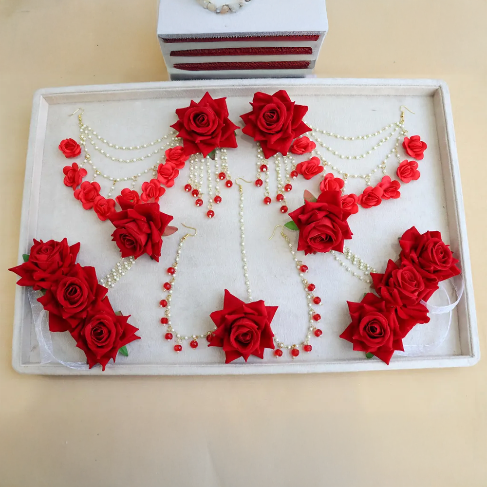 Elegant Red Rose Nikah Jewelry Set