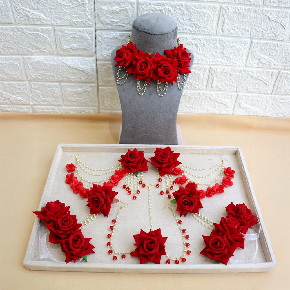 Elegant Red Rose Nikah Jewelry Set