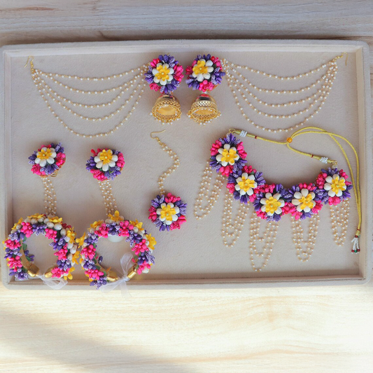 Pink and Blue Flower Floral Jewellery Set for Haldi