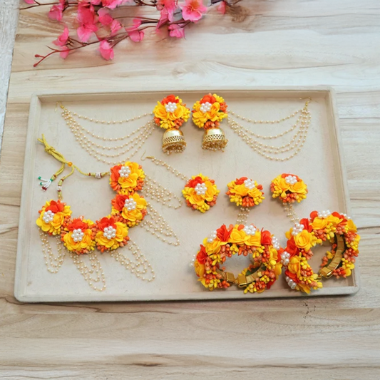 Yellow Flower Jewellery Set for Haldi