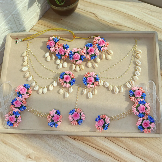 Best Pink and Blue Floral Jewellery Set Combination of Shell For Haldi
