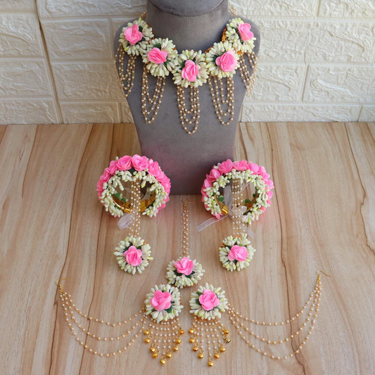 Pink and White Flower Jewellery Set